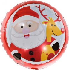 Шар Круг, Веселый Дед Мороз с оленем, Красный (в упаковке)