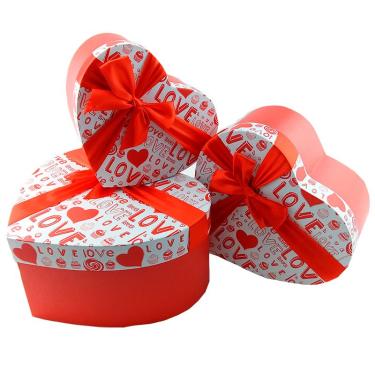 Набор коробок 3 в 1 "С любовью. Love" Красный с бантом / сердце