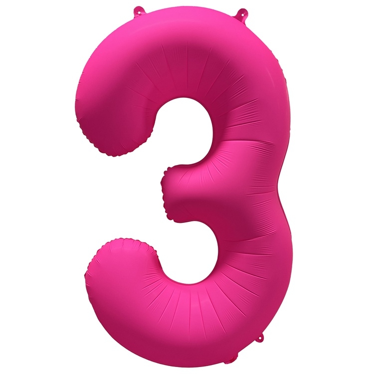 Шар Цифра "3" Неон Розовый / Pink (в упаковке)  